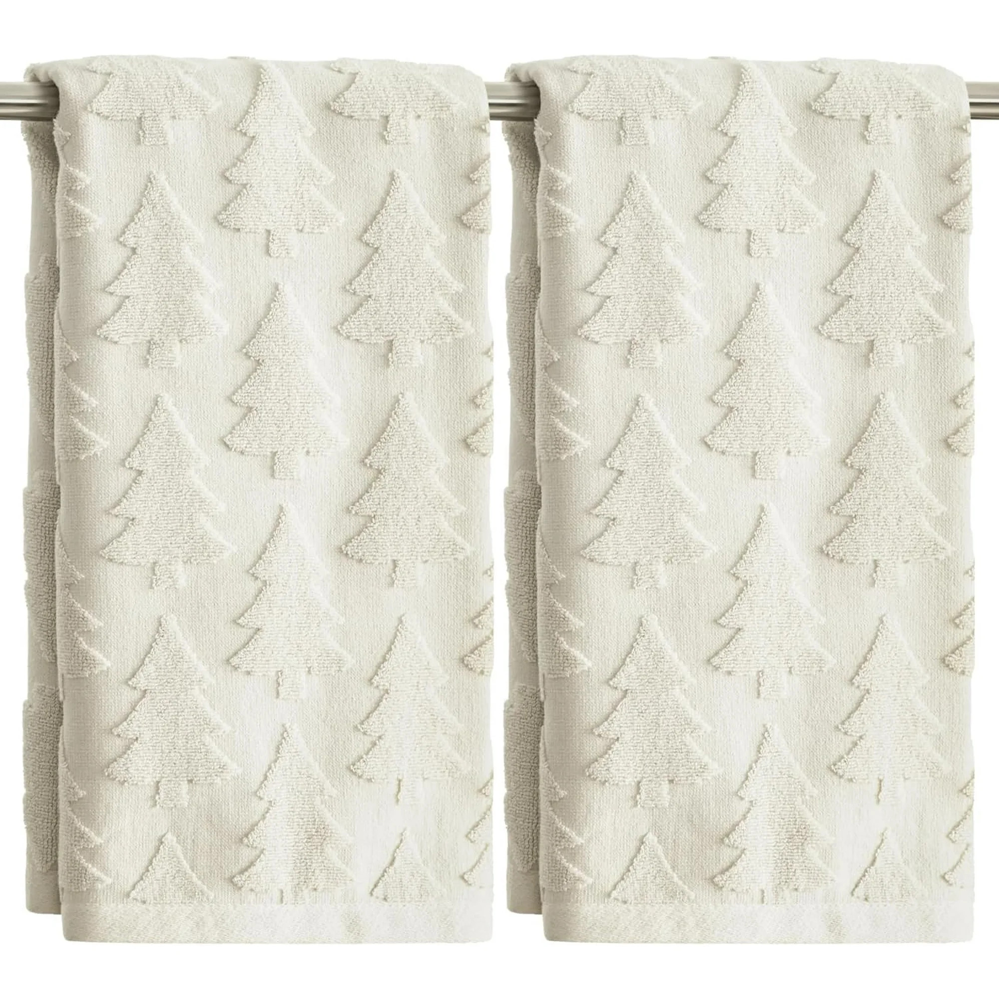 2 Pcs Beige 3D Xmas Tree Jacquard Christmas Hand Towels for Bathroom, 100% Cotton Soft Absorbent ... | Walmart (US)