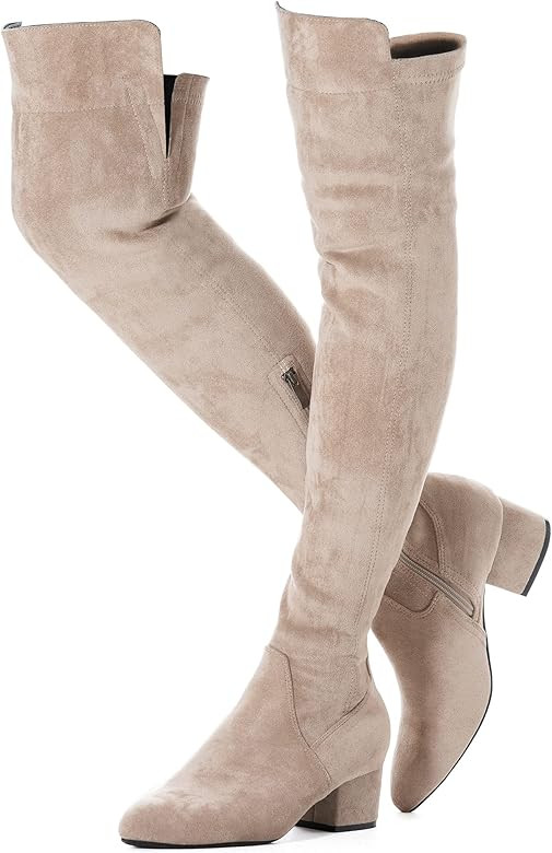 N.N.G Women Over the Knee Boots Thigh High Suede Black Block Low 2 Inch Heel Pointed toe Chunky A... | Amazon (US)