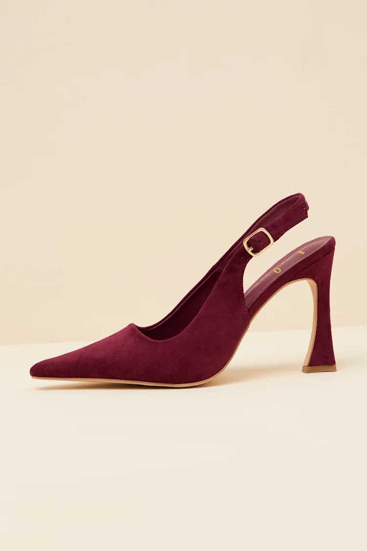 Katrina Burgundy Suede Pointed-Toe Slingback Pumps | Lulus