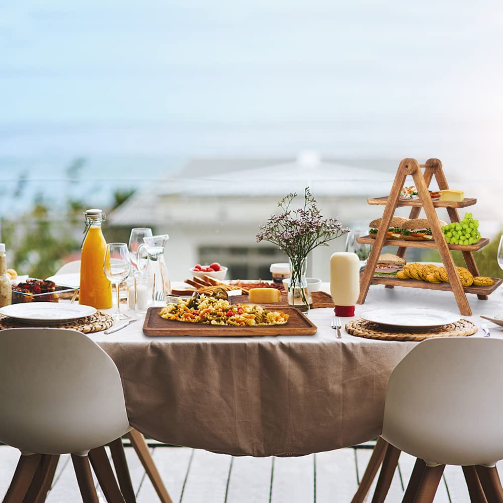 Manspdier Wood 3 Tier Serving Tray Three Tiered Cupcake Stand, Rectangle Serving Platter Wooden F... | Amazon (US)