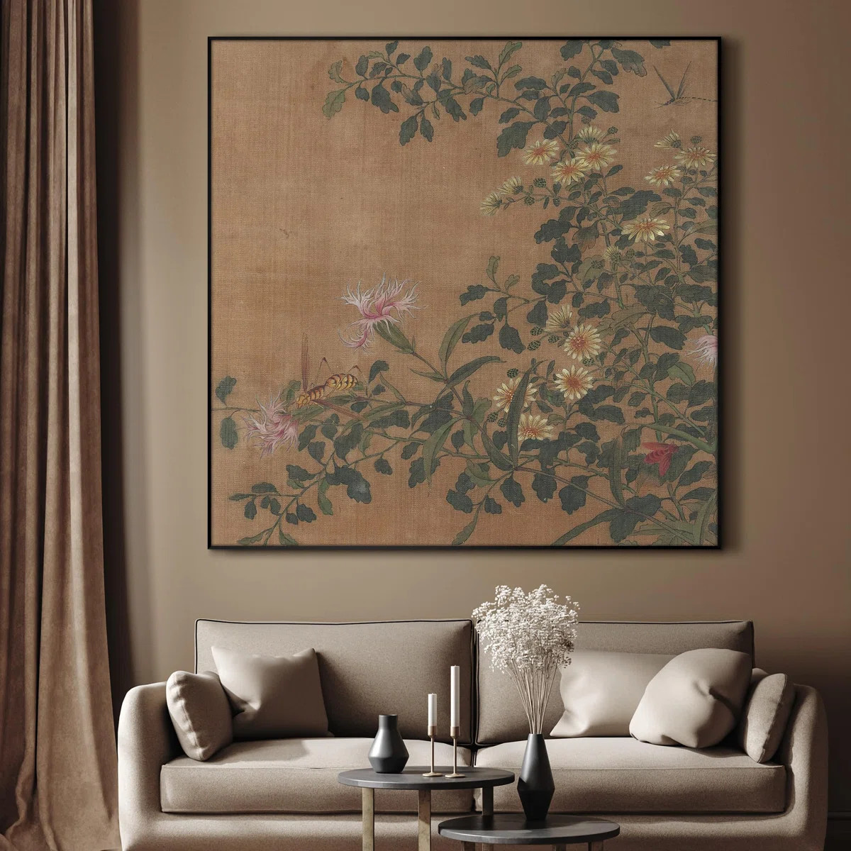 Extra Large Framed Wall Art Vintage Botanical Flowers and Insects Print for Home Living Room Bedr... | Wayfair North America