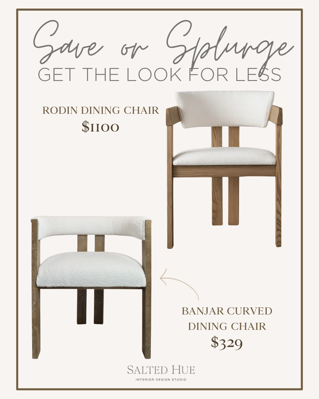 Our design team is working on a dining room proposal and discovered a look for less that almost looks too good to be true.  The Arhaus Rodin Dining Chair offers a gorgeous silhouette, but for 1/3 of the price you can achieve nearly the exact same look.  

 #LTKHome #LTKStyleTip