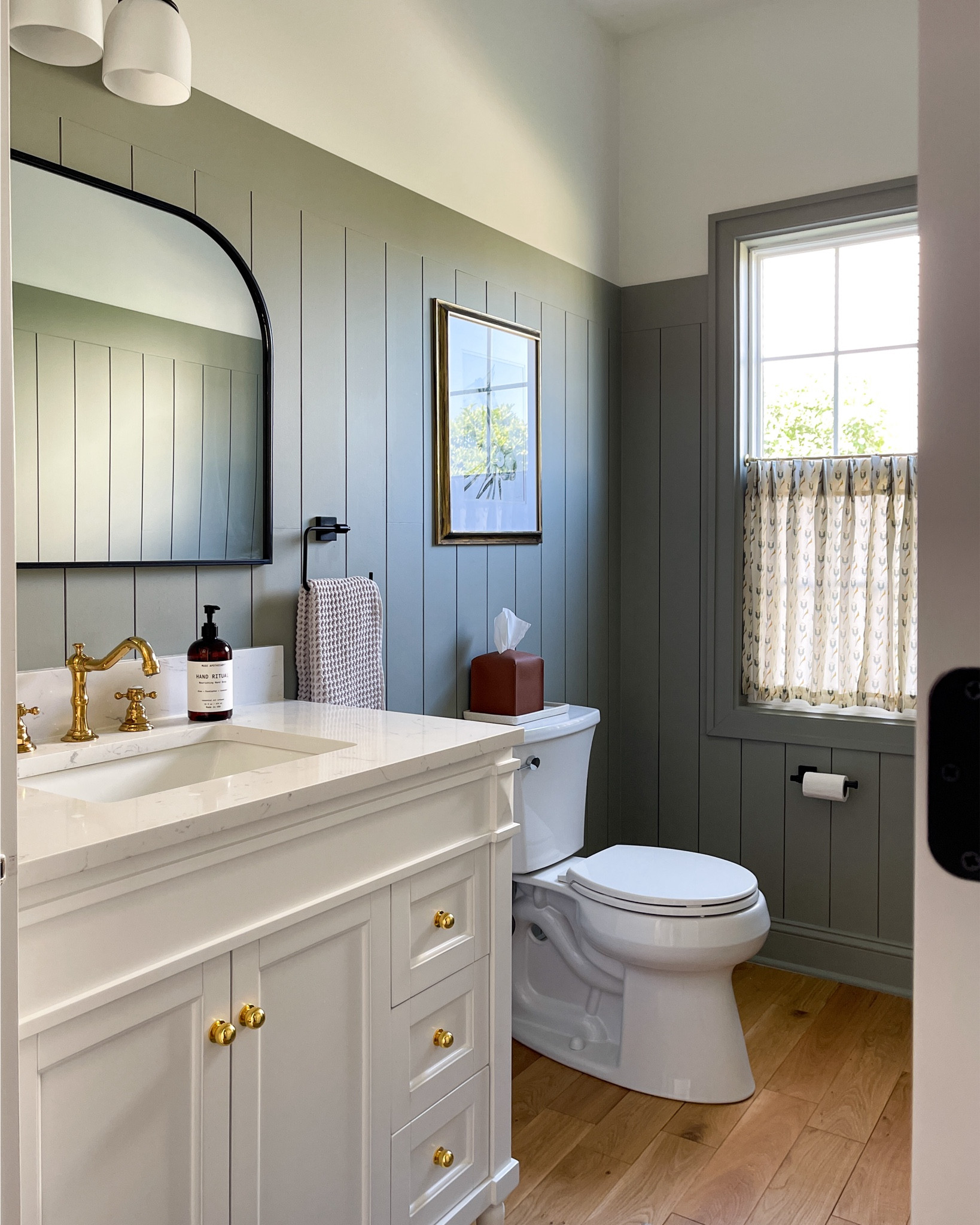 Bathroom, powder room, window, cafe curtain, brass hardware, brass faucet, charming, tension curtain rod, Pepper Home, Rejuvenation, Amazon, interior decor, interior design

#LTKHome