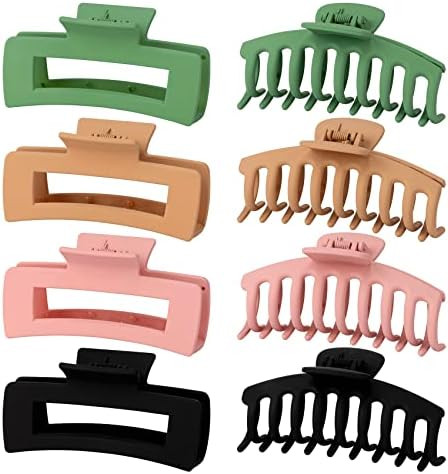 Amazon.com : 8 Pack Large Hair Claw Clips, Matte Nonslip Strong Hold Banana Square Hair Claw Clip... | Amazon (US)