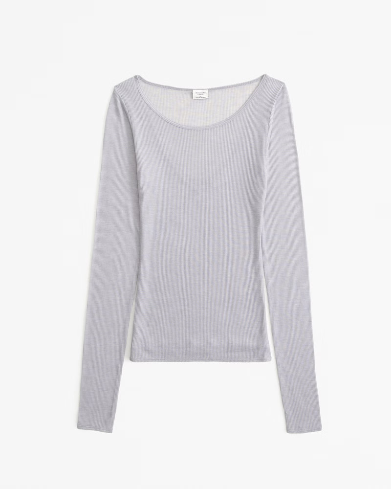Long-Sleeve Sheer Rib Slash Top | Abercrombie & Fitch (US)
