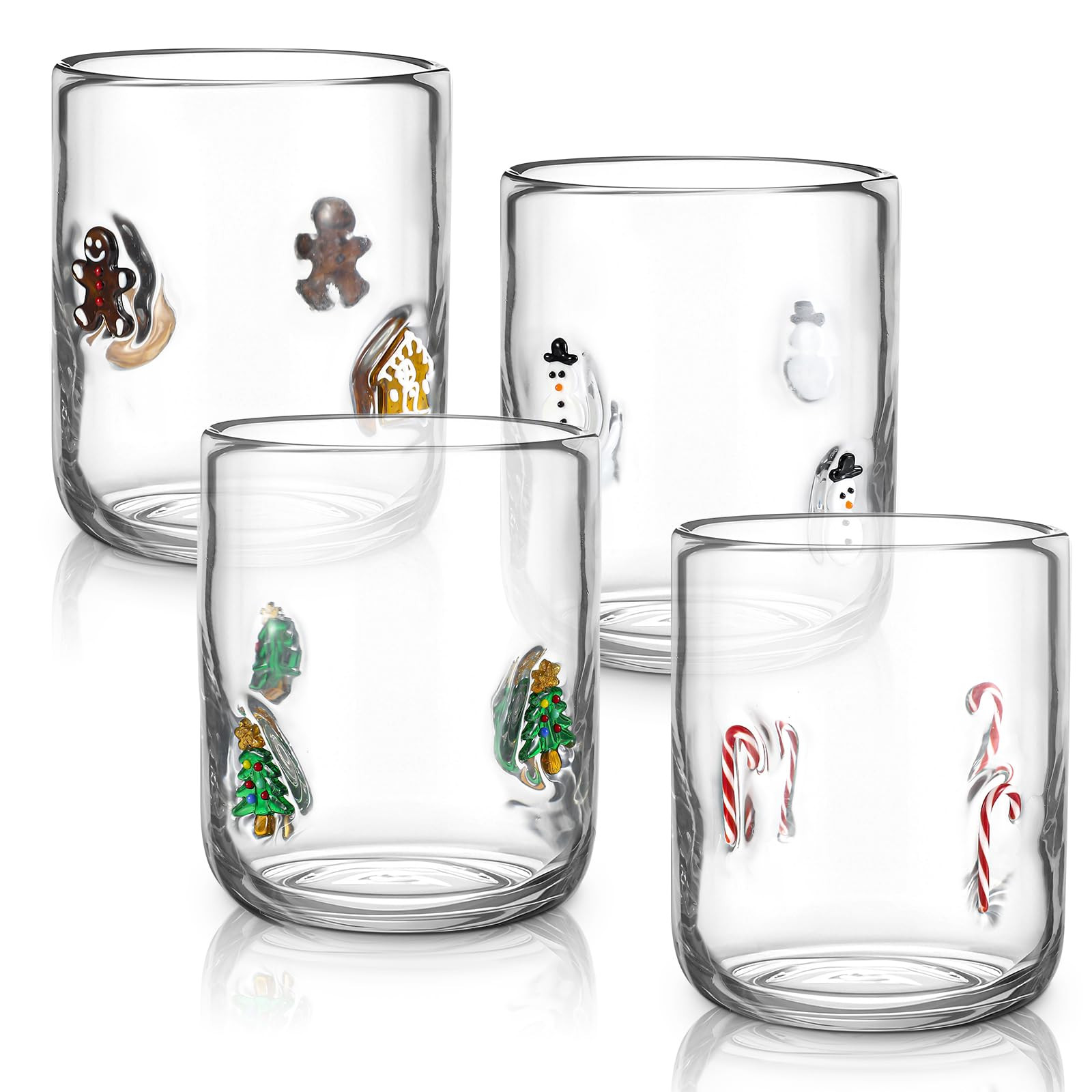 Tessco for you 4 Pcs Christmas Icon Juice Glasses Cup Set - Gingerbread Man, Candy Cane, Snowman ... | Amazon (US)