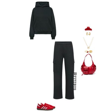 All black outfit with pop of red. 

Black hoodie, black cargo sweatpants, red adidas sneakers, red sneakers, gold jewelry, mejuri, red claw clip, claw clip, red shoulder bag red purse, Trendy outfit, 2023 outfit ideas, cute fall outfits, fall outfit, fall style, comfy outfit, casual outfit model of duty outfit, city outfits, pop of red, cherry red outfit, all black outfit, lounge set, aritzia, sweat set, joggers.
#virtualstylist #outfitideas #outfitinspo #trendyoutfits # fashion #cuteoutfit #falloutfit #fallstyle #hoodies #red #sambas #sweatset #blackoutfit

#LTKstyletip #LTKSeasonal #LTKHoliday