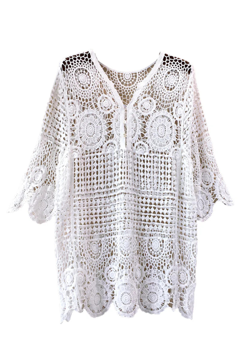 'Gabriela' V-Neck Crochet Hollow Knit Blouse | Goodnight Macaroon