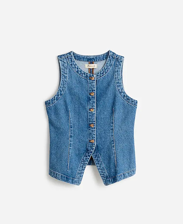 Denim Crewneck Vest in Java Wash | Madewell