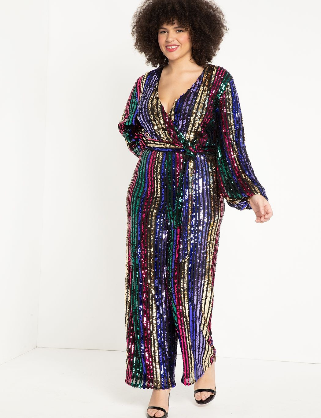 Multicolor Stripe Sequin Jumpsuit | Eloquii
