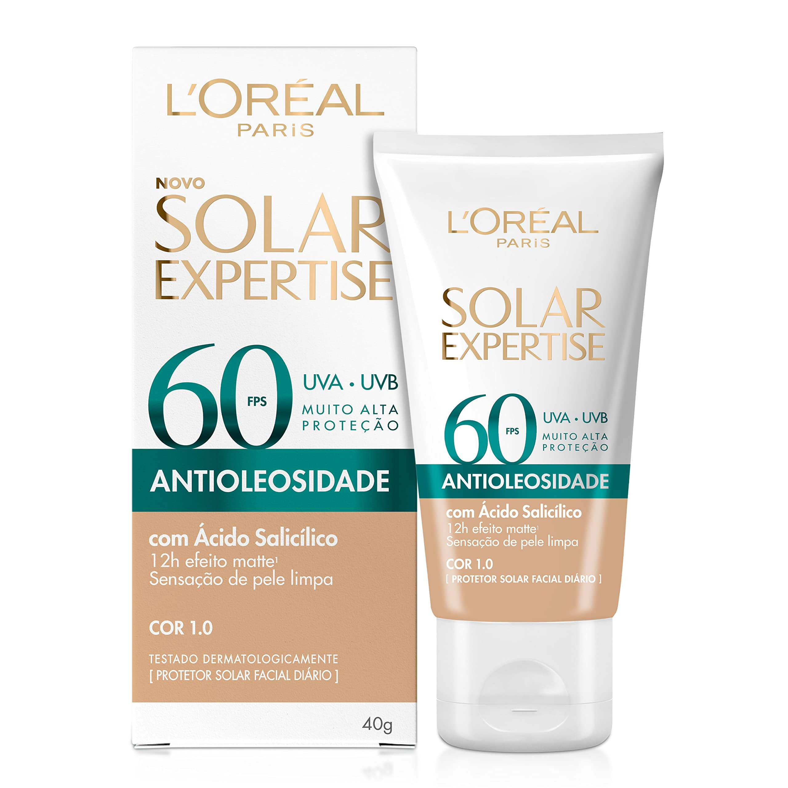 Protetor Solar Facial L'Oréal Paris Solar Expertise Antioleosidade Fps60 Cor 1.0 Clara 40G | Amazon (BR)