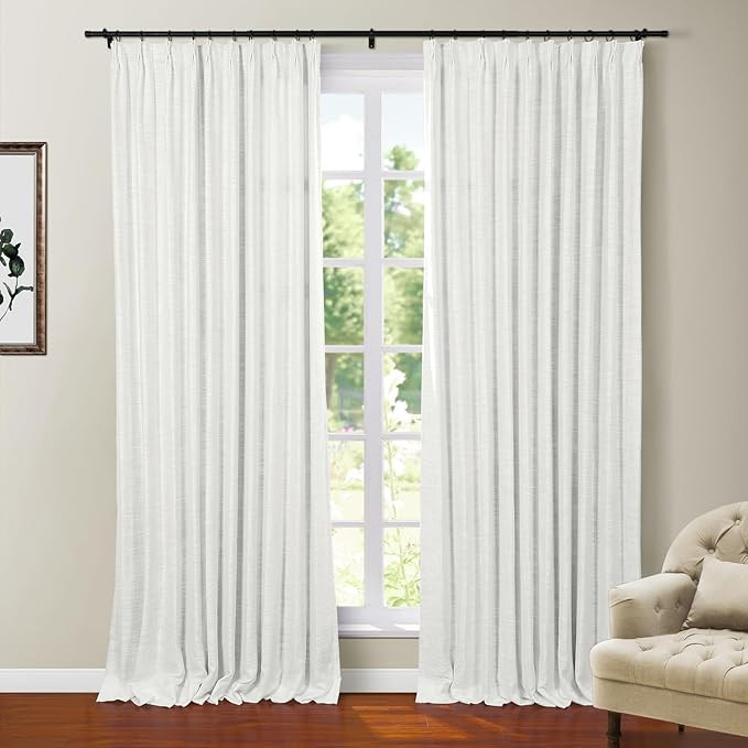TWOPAGES Warm White Linen Blend 108 Inches Long Blackout Curtain for Bedroom Kids Room Linen Blen... | Amazon (US)