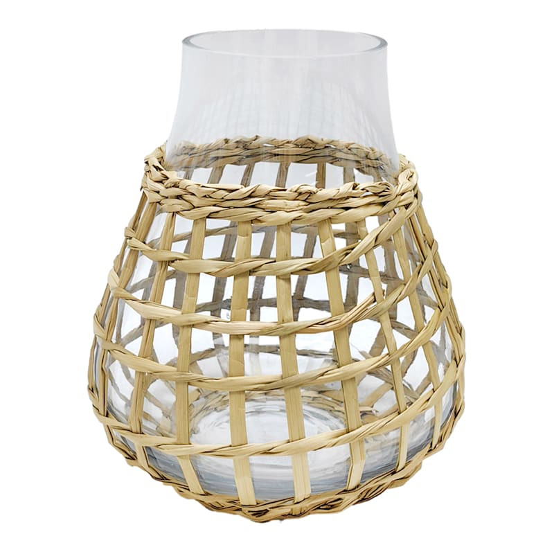 Woven Grass Wrapped Glass Vase, 6" | At Home