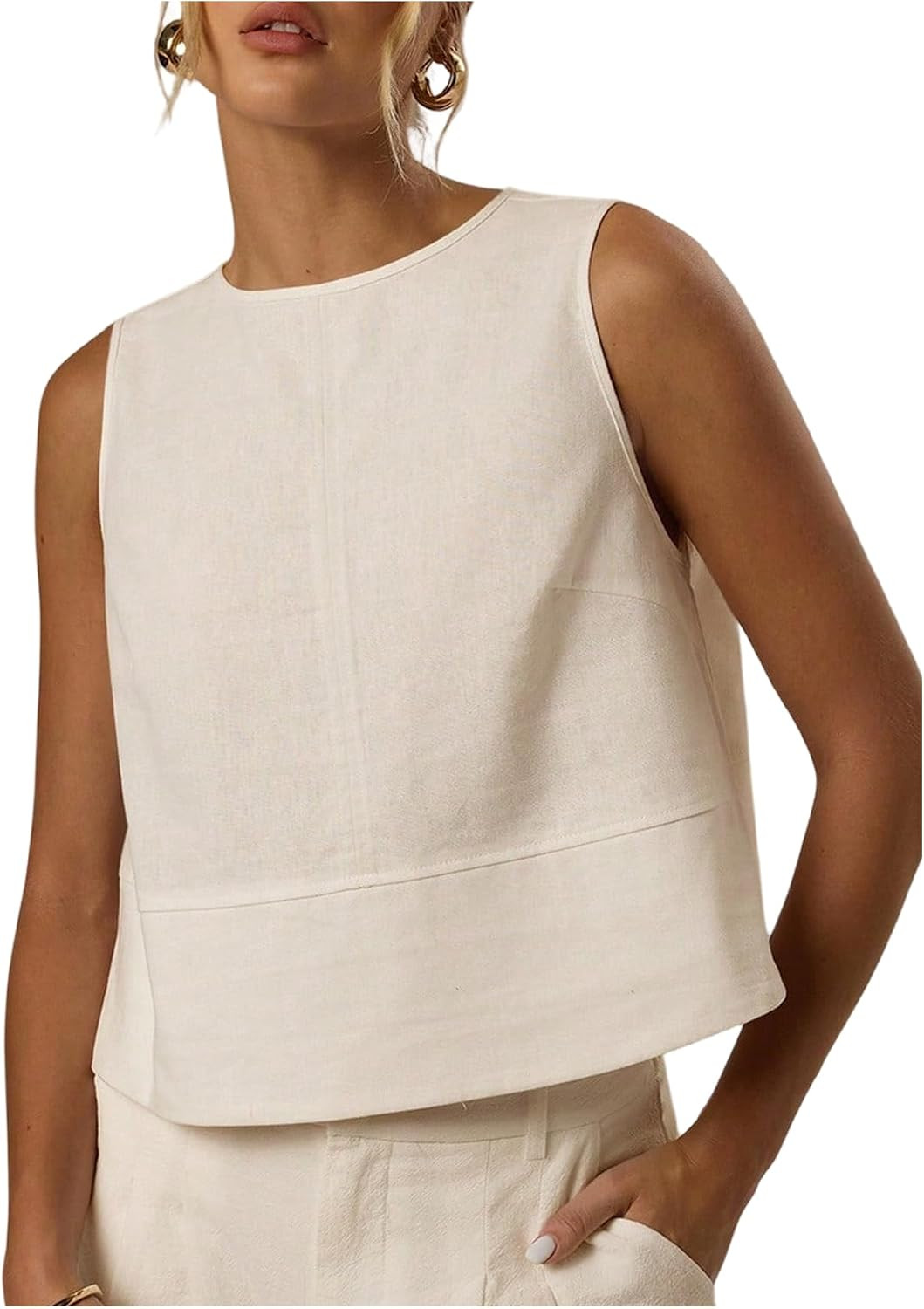 MakeMeChic Women's Dressy Linen Tops Blouse Sleeveless Tank Tops | Amazon (US)