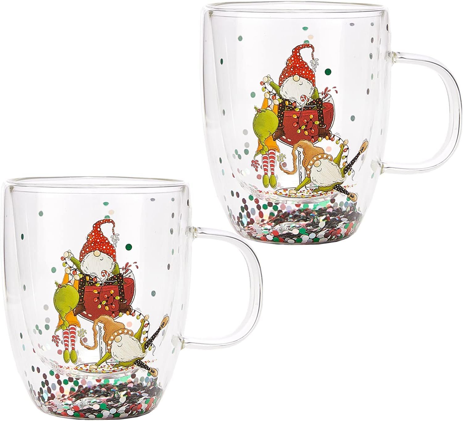 Fun Elf Christmas Coffee Mug Set of 2 Mugs - Holidays 10oz Double Wall Insulated Glass Tumbler wi... | Amazon (US)
