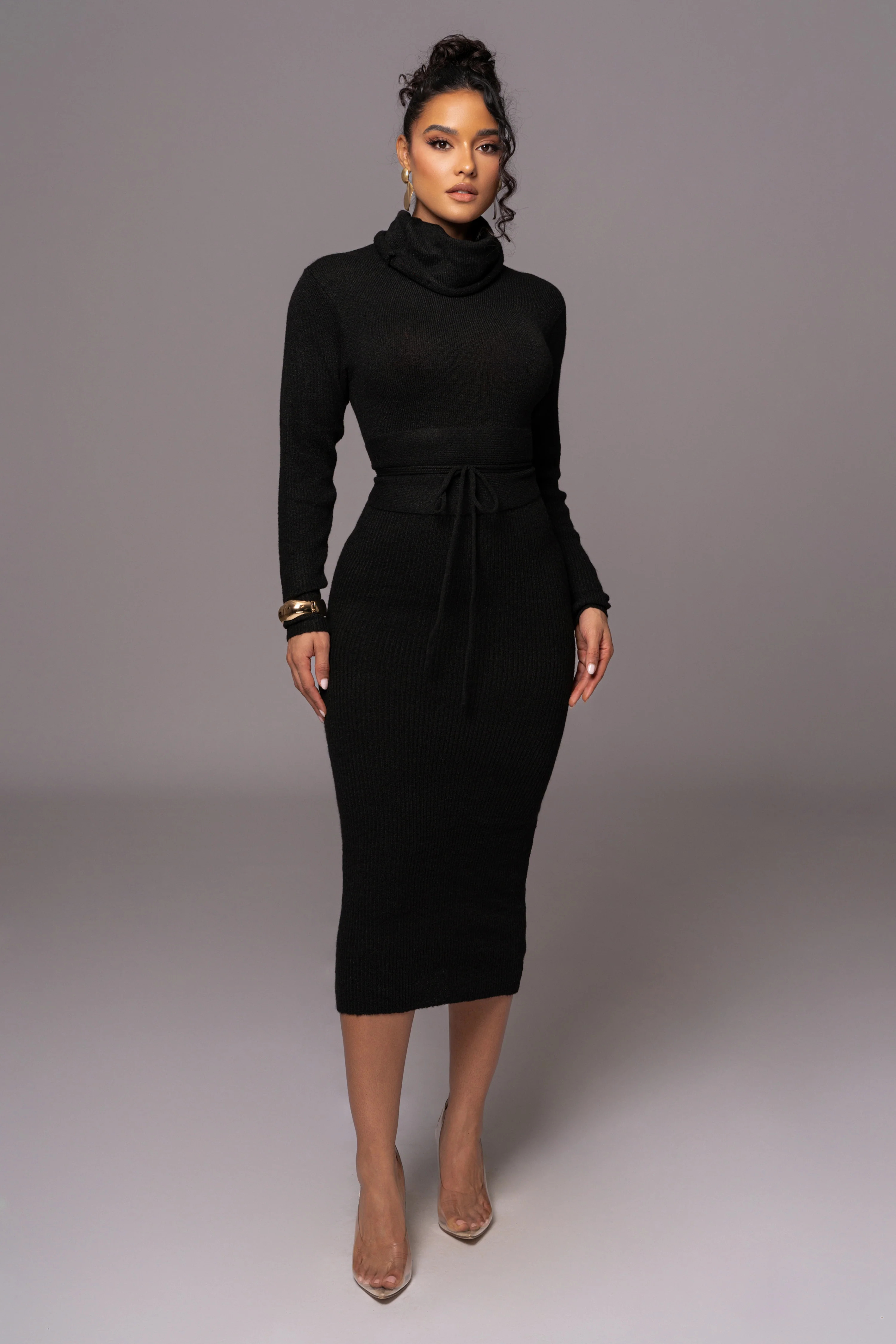 Black Aubrey Turtleneck Sweater Dress S | JLUXLABEL