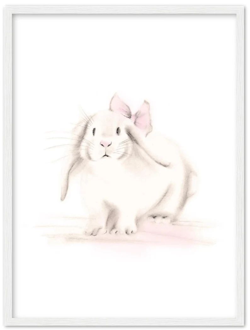 FRAMED Bunny Nursery Art Print Bunny With Bow Sketch Baby | Etsy | Etsy (US)