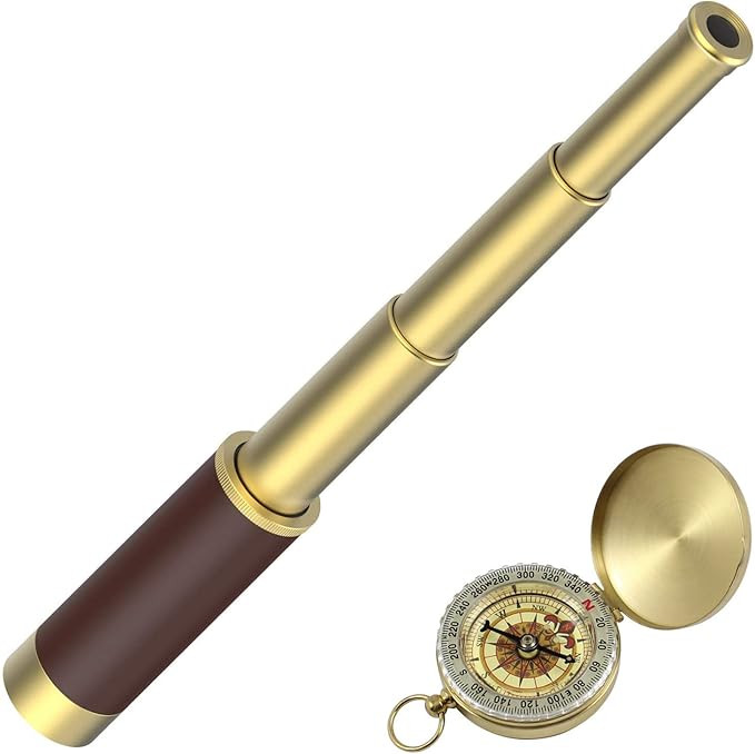Pirate Spyglass Telescope Pocket Compass Set, Caribbean Collapsible Spyglass Zoomable Pirate Mono... | Amazon (US)