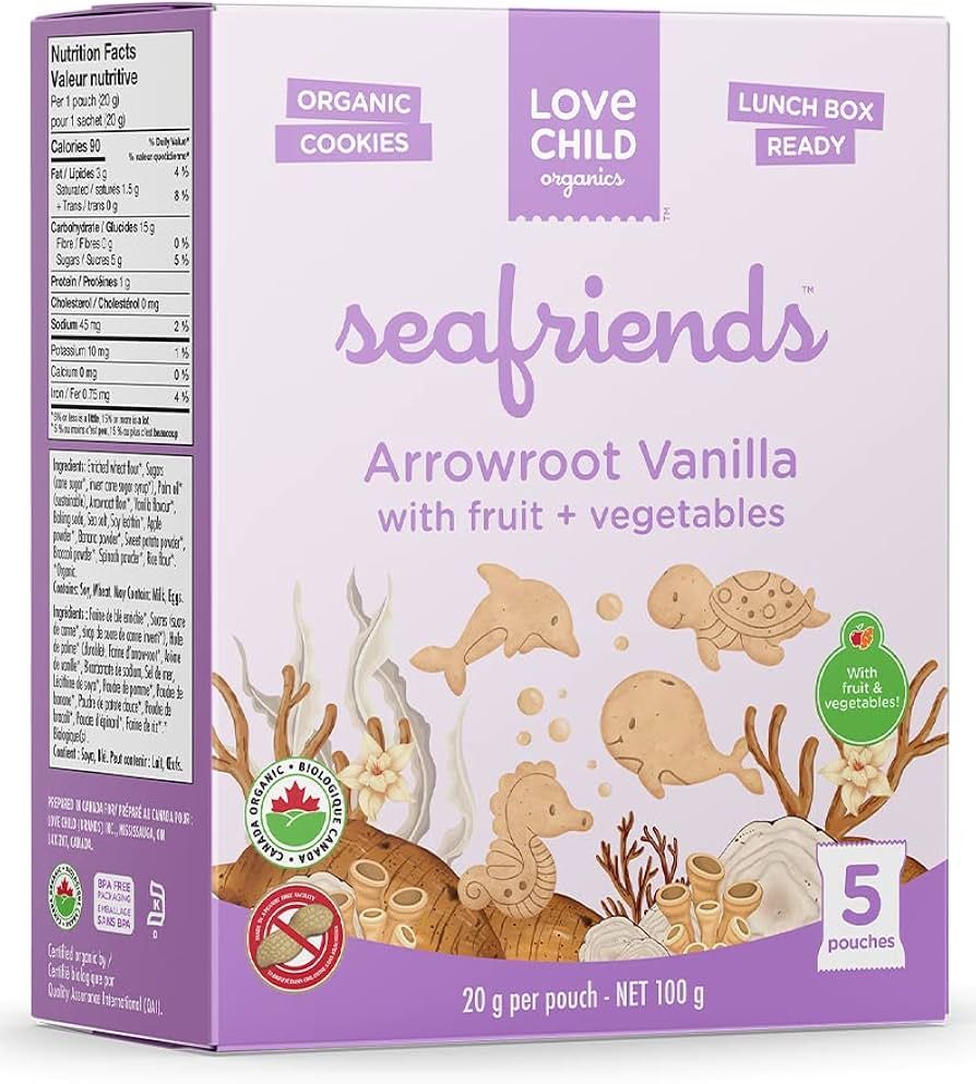 Love Child Organics, Snack Pack Sea Friends Arrowroot Vanilla Cookies, Peanut-free, 6 boxes 5x20g... | Amazon (CA)