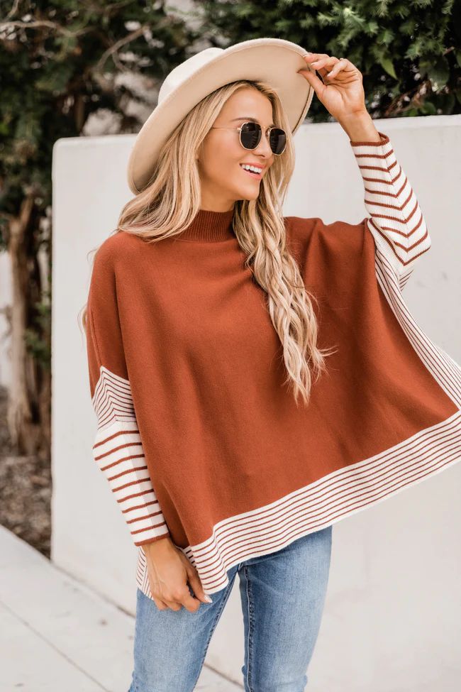 Everything You Need Brown Striped Poncho | The Pink Lily Boutique