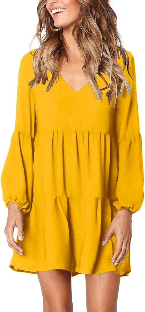 Amoretu Women Summer Tunic Dress V Neck Casual Loose Flowy Swing Shift Dresses | Amazon (US)