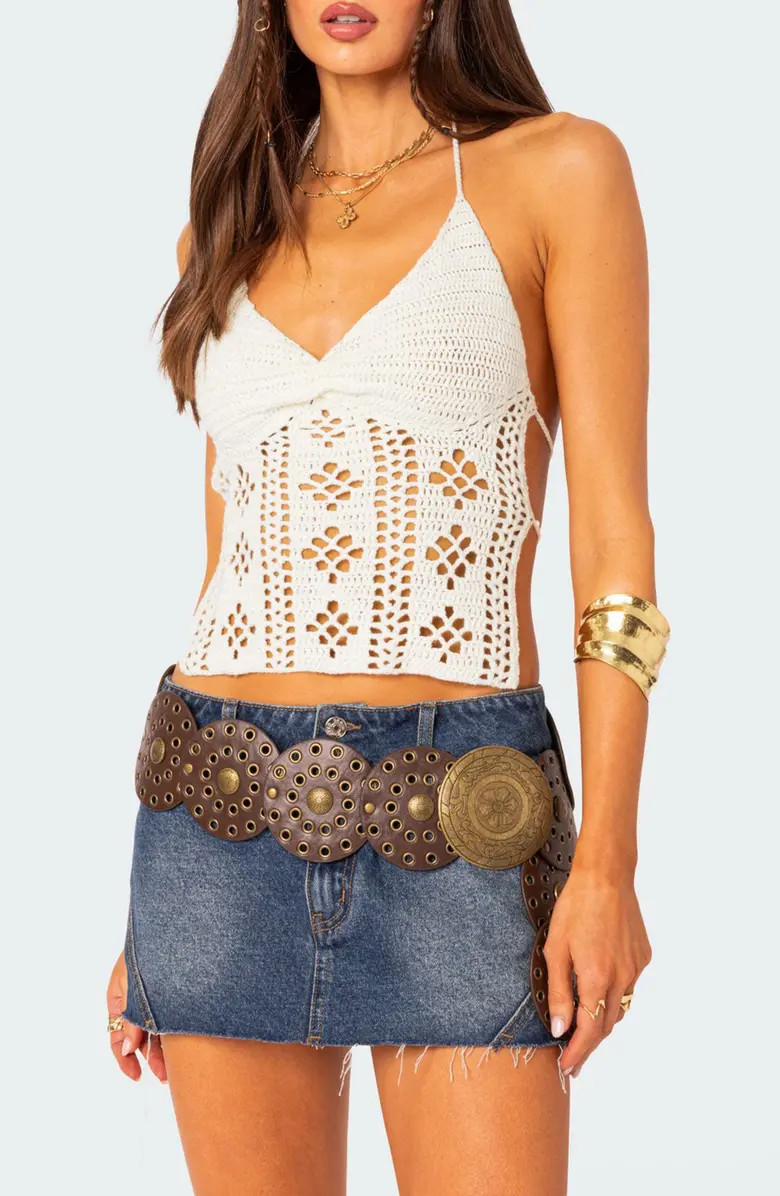 EDIKTED Jada Crochet Open Back Halter Top | Nordstrom | Nordstrom