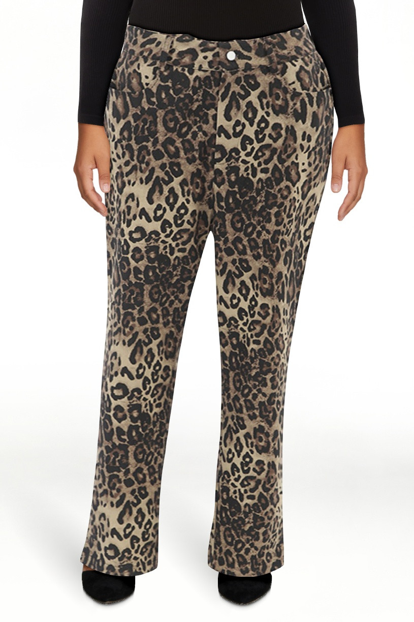 Lovskoo 2024 Wide Leg Pants Woman Leopard Printed High Waist Straight Leg Loose Pants Jeans Brown... | Walmart (US)