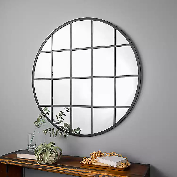 Round Windowpane Wall Mirror, 40 in. | Kirkland's Home