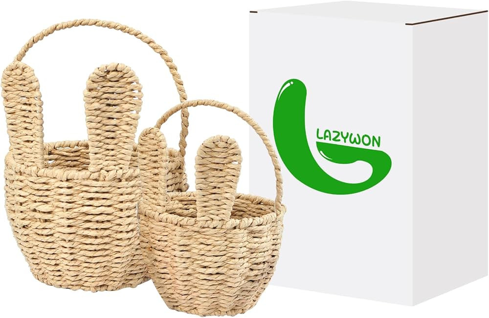 Small Wicker Bunny Basket for Baby - 2pcs Cute Easter Basket 7" x 5" Mini Bunny Basket with Ears ... | Amazon (US)