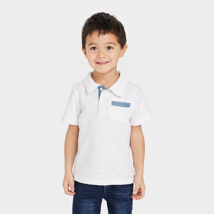Toddler Boys' Chambray Pocket Short Sleeve Knit Polo Shirt - Cat & Jack™ | Target