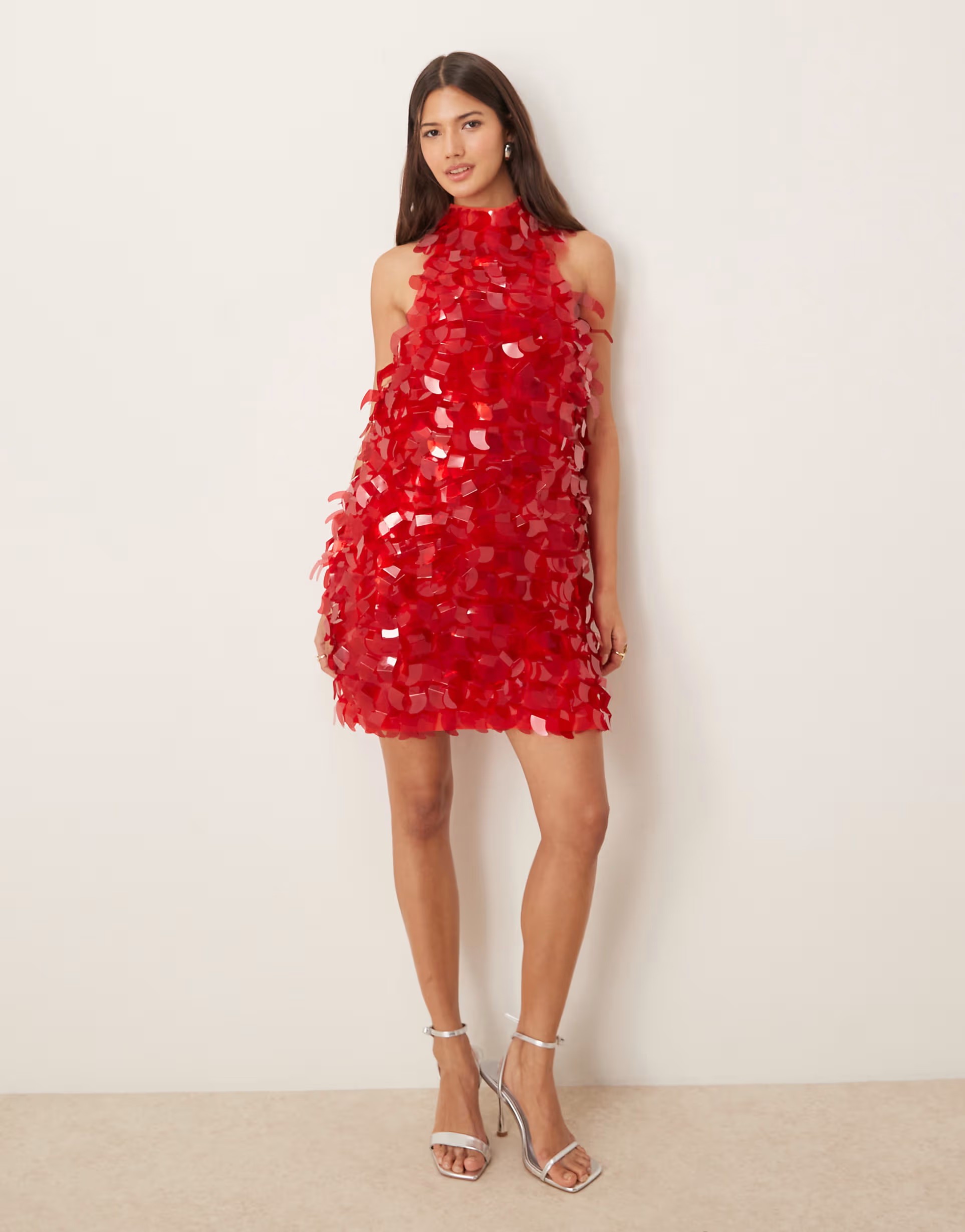 ASOS EDITION embellished sequin shard halterneck mini dress in red | ASOS (Global)