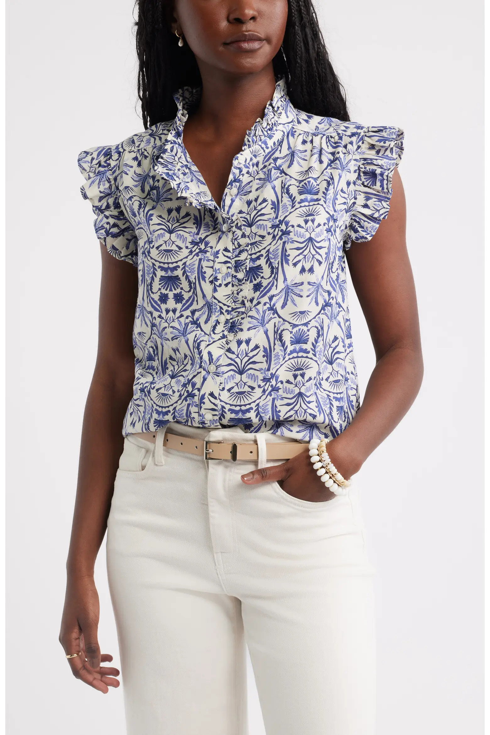 Ruffle Sleeve Cotton Blend Top (Women) | Nordstrom | Nordstrom