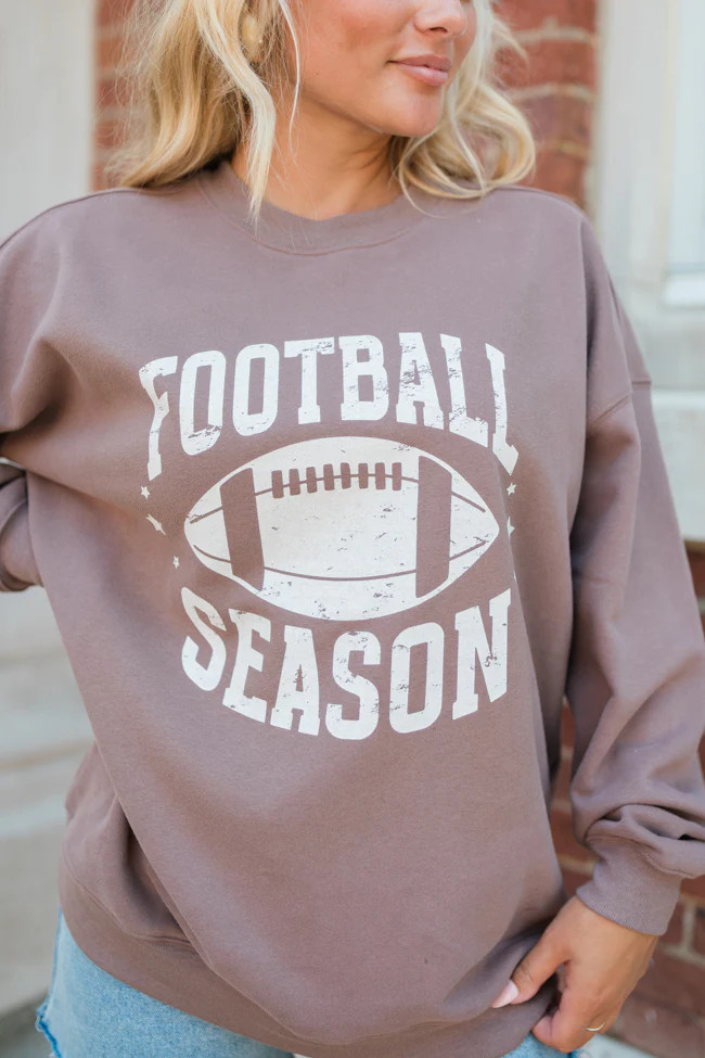 Football Season Mocha Oversized Graphic Sweatshirt | Pink Lily