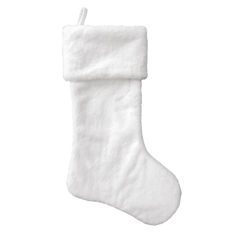 White Faux Fur Pom-Pom Stocking, 19" | At Home