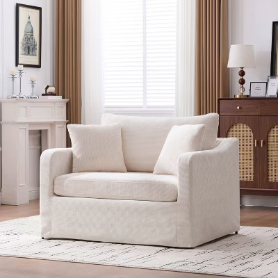 Hrinhom 45.3"W Modern Comfortable Chenille Single Armchair With Cushions-Beige | Target