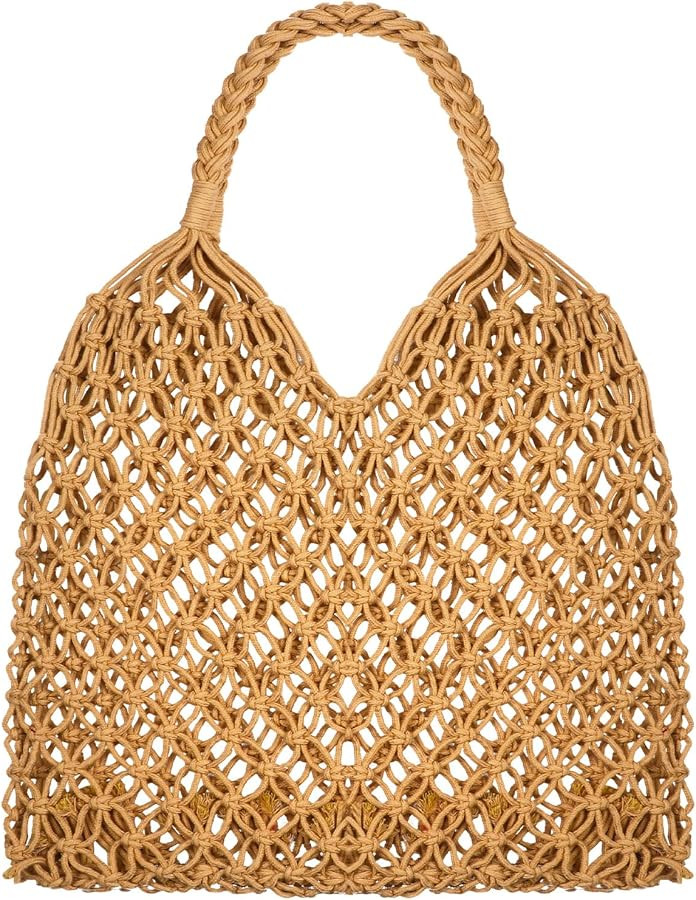 Travel Beach Fishing Net Handbag Woven Shoulder Bag Cotton Rope Macrame Bag Mesh Beach Bag Croche... | Amazon (US)