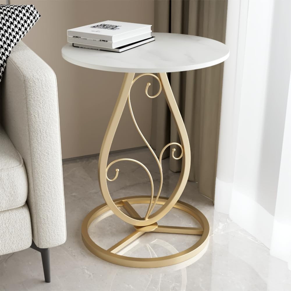 Boho Round Side Table Living Room, Natural Marble Desktop end Tables with Boho Minimalist Metal F... | Amazon (US)