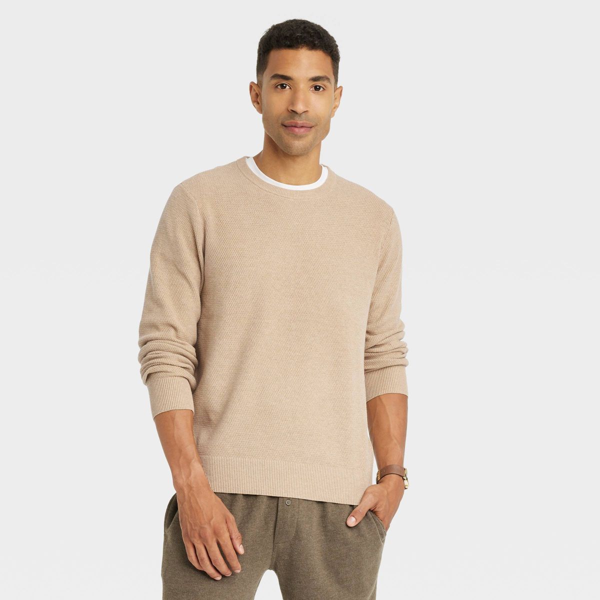 Men's Crewneck Pullover Sweater - Goodfellow & Co™ Tan L | Target