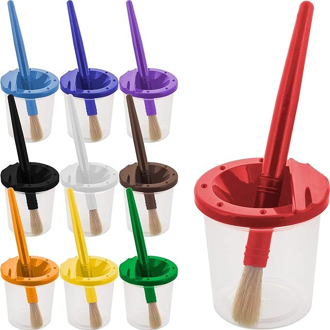 U.S. Art Supply 10 Piece Children's No Spill Paint Cups with Colored Lids and 10 Piece Large Roun... | Amazon (US)