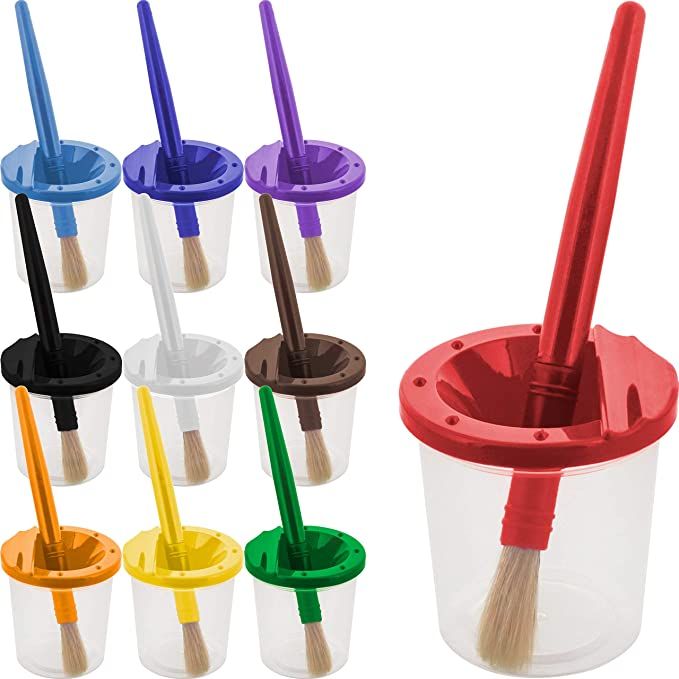 U.S. Art Supply 10 Piece Children's No Spill Paint Cups with Colored Lids and 10 Piece Large Roun... | Amazon (US)