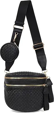 Large Woven Leather Crossbody Bags for Women Checkered Bum Bag Sling Bag Purse Adjustable Strap D... | Amazon (US)