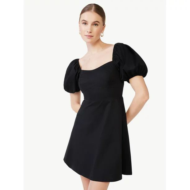 Scoop Women's Puff Sleeve Mini Dress - Walmart.com | Walmart (US)
