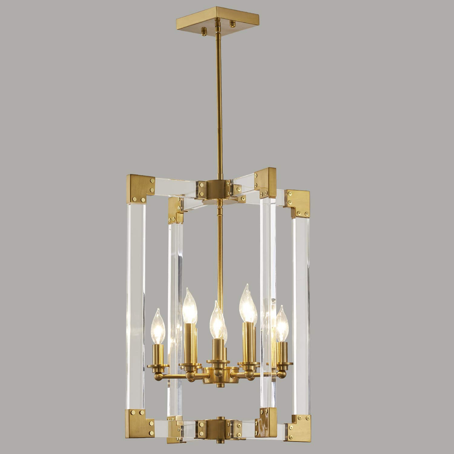Hanging Pendant Light Fixture-8 Light Rectangle Clear Brass Modern Chandelier for Dining Room, Bedro | Amazon (US)