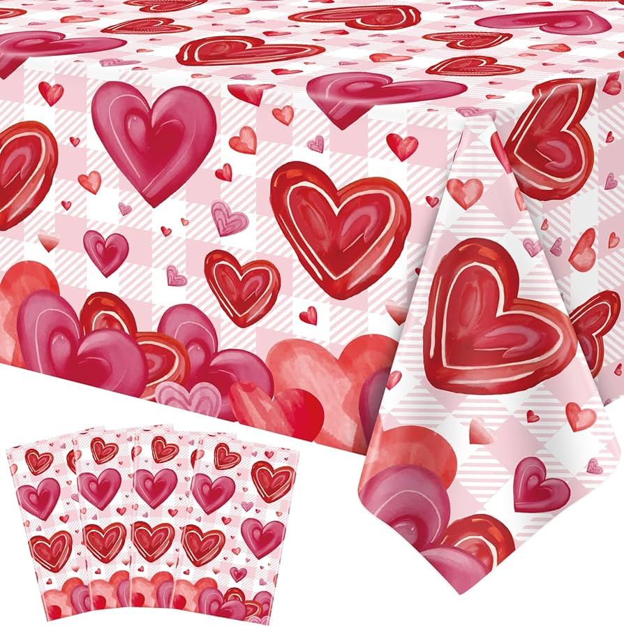 4 Pack Valentine's Day Tablecloth Love Heart Table Cover for Rectangle 51 x 86in Waterproof Plast... | Amazon (US)