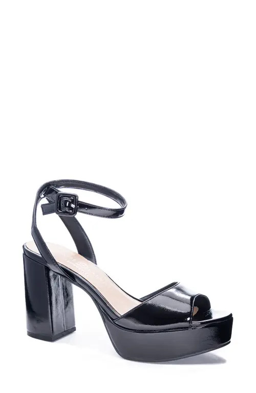 Chinese Laundry Theresa Platform Sandal in Black Faux Patent Leather at Nordstrom, Size 9.5 | Nordstrom