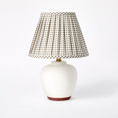Ceramic Table Lamp with Gingham Print Pleated Shade Cream/Sage Green (Includes LED Light Bulb) - ... | Target