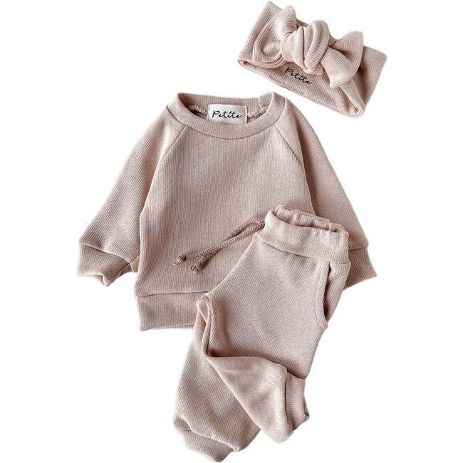 Knit Sweat Set with Headband, Light Beige | Maisonette