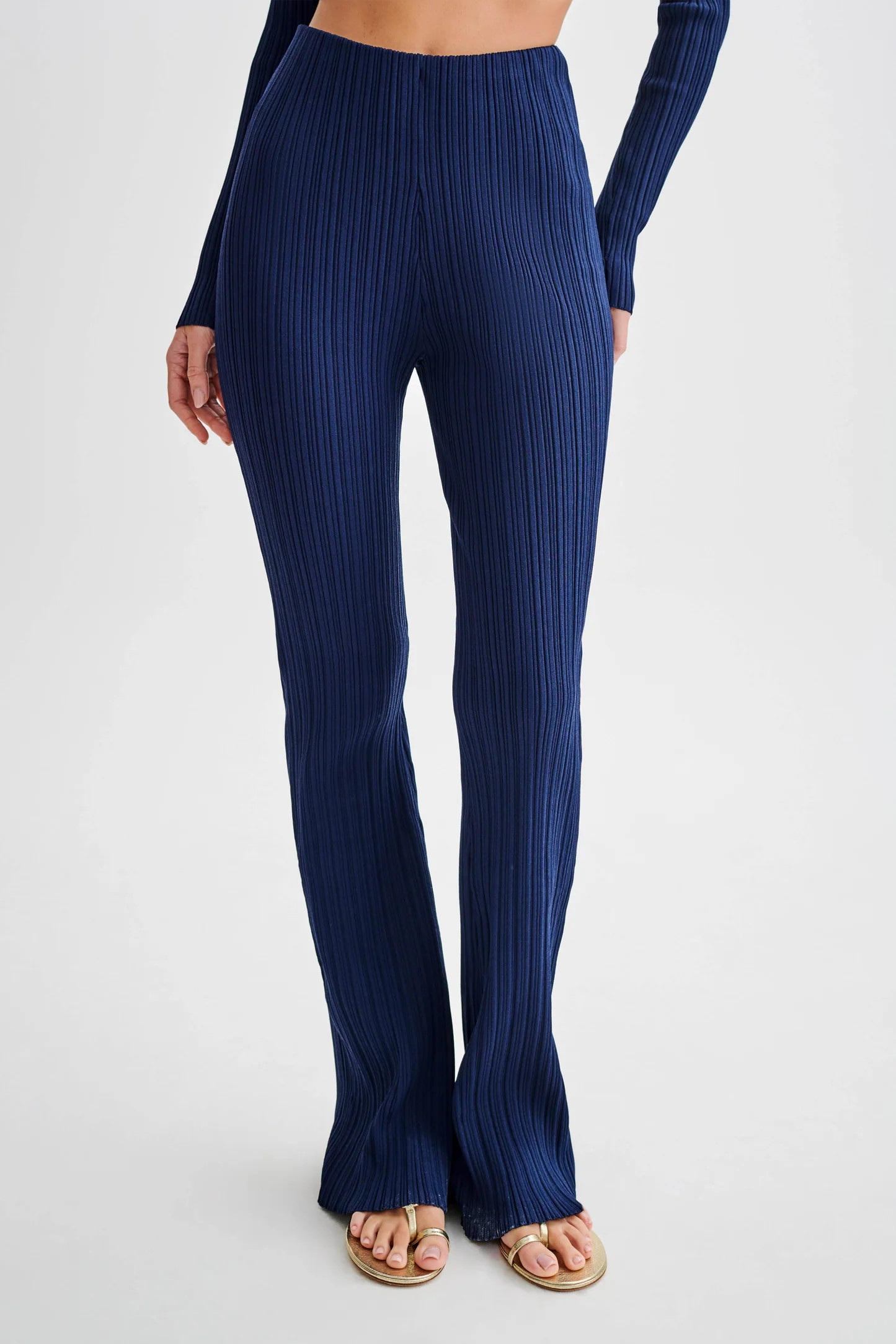 Chiara Straight Leg Rib Knit Pant - Navy | MESHKI US