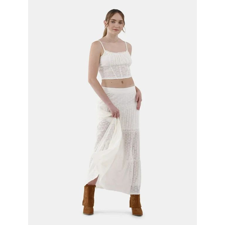 No Boundaries Crop Tank Top and Lace Skirt Set, 2 Piece, Women's and Women’s Plus | Walmart (US)