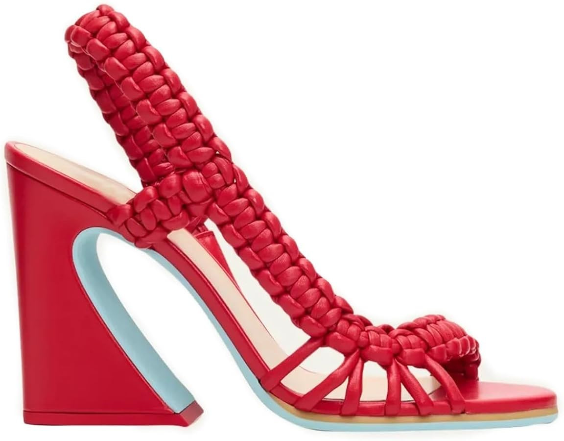 Women's Braided Slingback Sandals, Open Toe Chunky Block Heel Shoes, Summer Fashion Heels | Amazon (US)